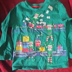 Mini Boden Green Elf Train Long Sleeve Tee